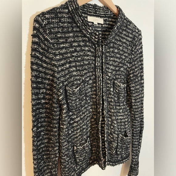 LOFT Sweater Womens Large Black White Chunky Knit Cardigan Wool Blend Casual - Picture 11 of 11